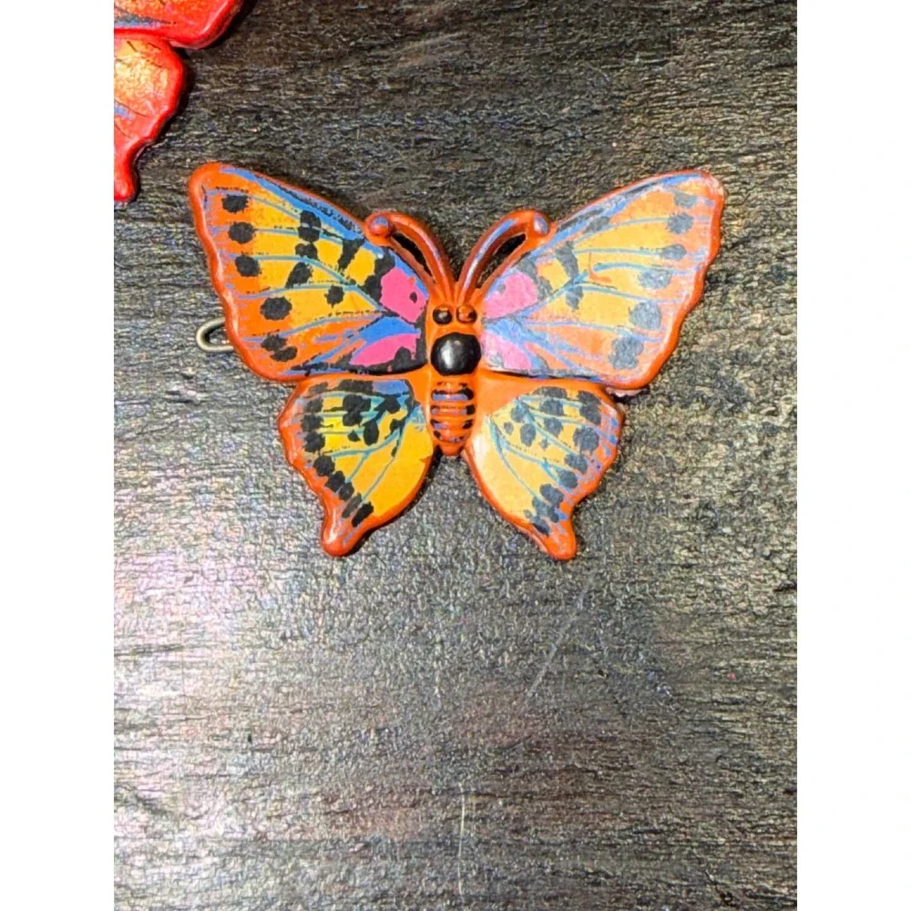 Vintage Butterfly Hair Clips Set‎ of 2 Orange Red Kids Plastic Barrettes